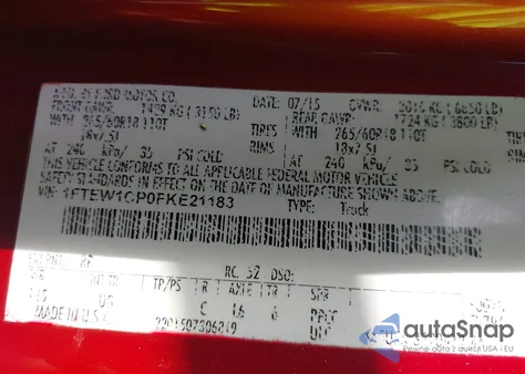 2015 Ford F-150 Xlt z USA, uszkodzony, nr VIN 1FTEW1CP0FKE21183